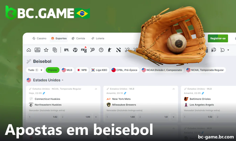 Opções de apostas em beisebol disponíveis no BC Game no Brasil