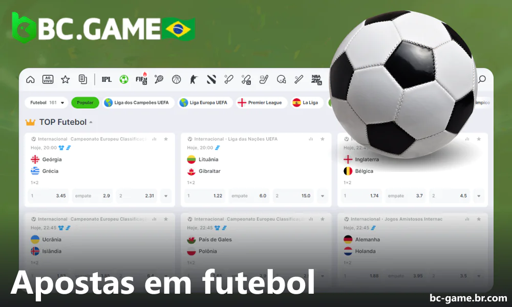 Opções de apostas em futebol disponíveis no BC Game no Brasil