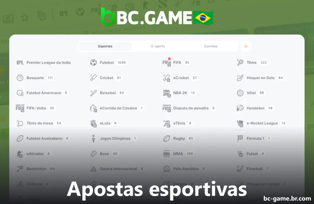 Opções de apostas esportivas no cassino BC Game para jogadores do Brasil