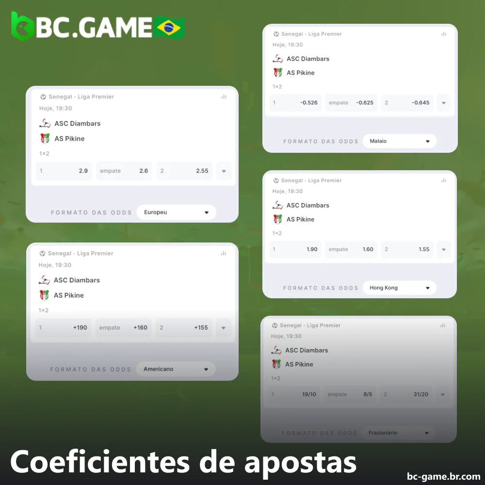 Coeficientes de apostas no BC Game Brasil