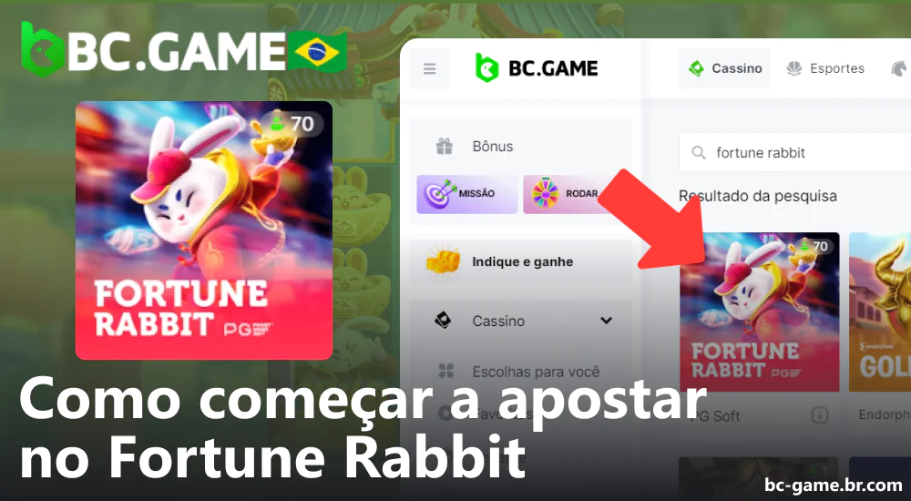Instruções sobre como começar a jogar o jogo Fortune Rabbit no BC Game