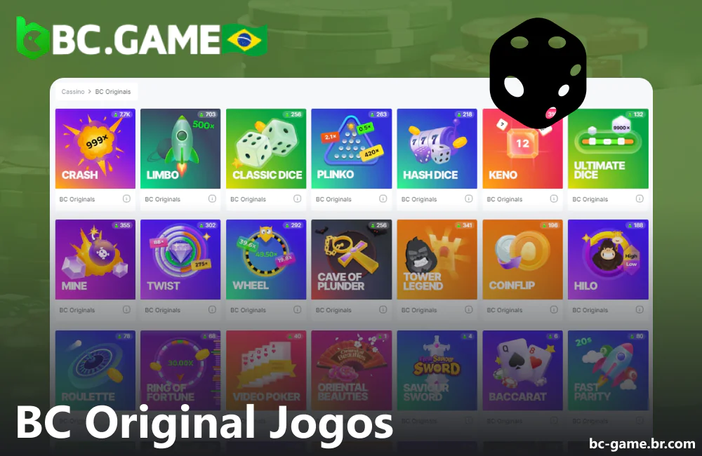 Jogos originais da BC Game disponíveis para jogadores do Brasil on-line