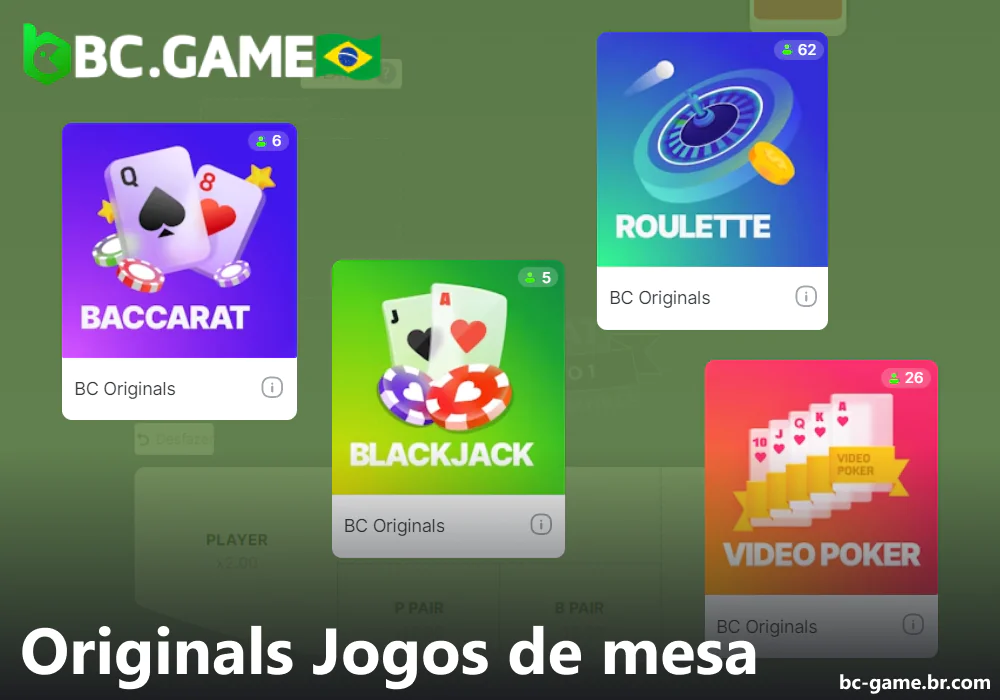 Jogos de mesa da BC Game Originals para jogadores do Brasil