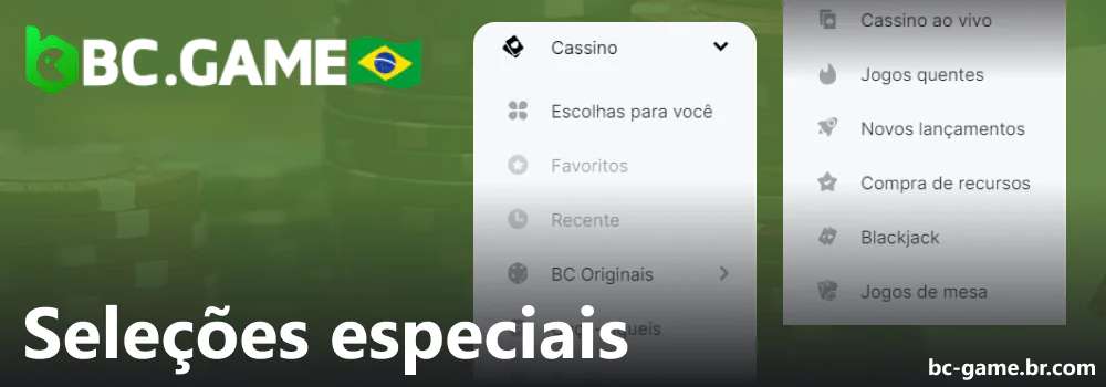 Seleções especiais da BC Game disponíveis para jogadores do Brasil on-line