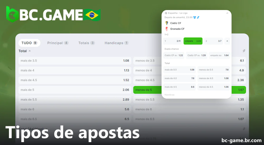 Tipos de apostas disponíveis no BC game Brasil