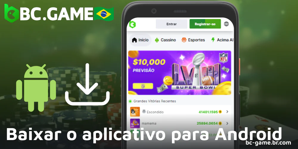 Aplicativo móvel Android do BC Game para jogadores do Brasil