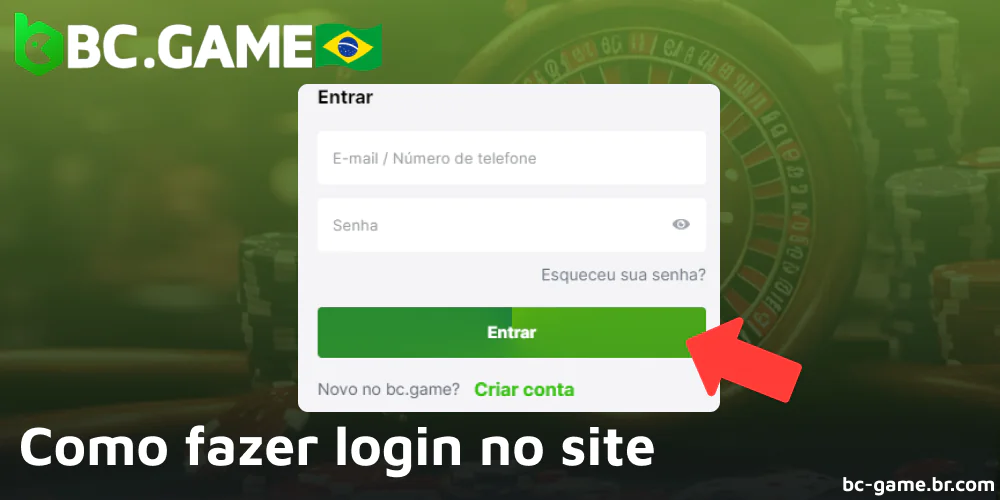 Instruções sobre como fazer login no cassino online BC Game no Brasil