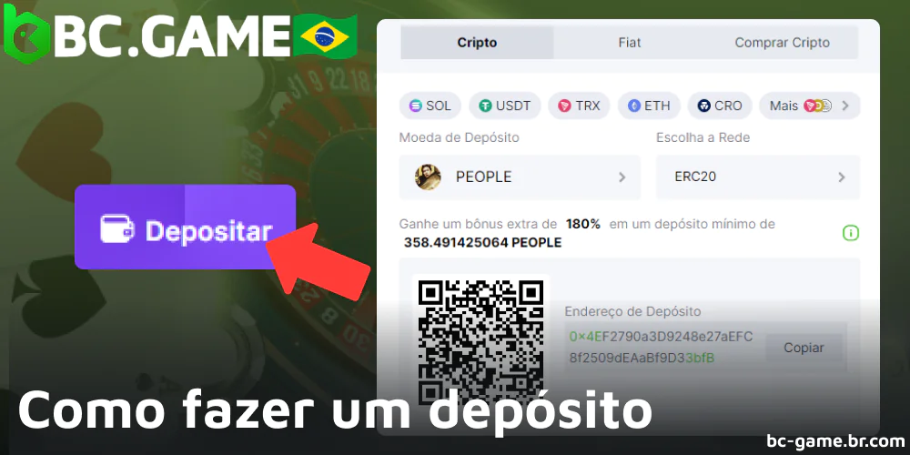 Instruções sobre como fazer um depósito no aplicativo móvel BC Game no Brasil