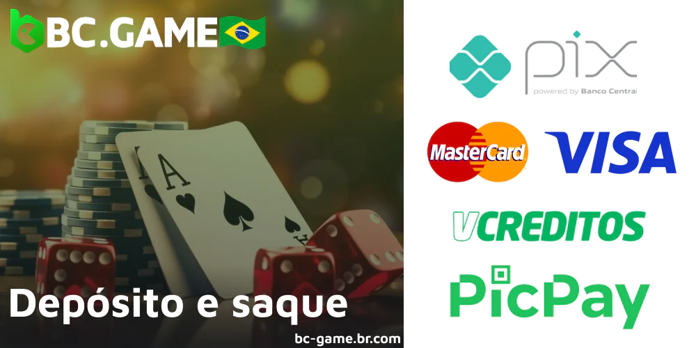Opções de depósito e saque disponíveis no BC Game no Brasil