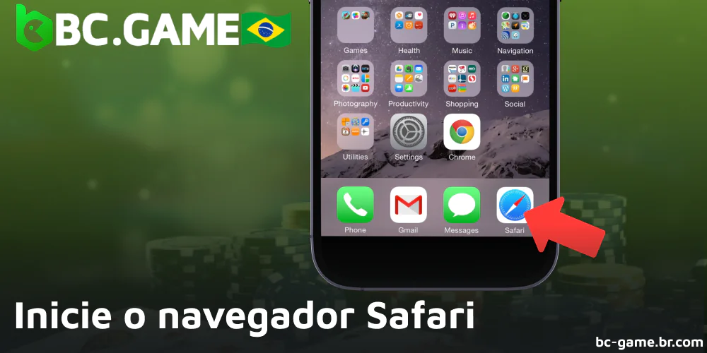 Abra o navegador Safari para baixar o aplicativo móvel BC Game