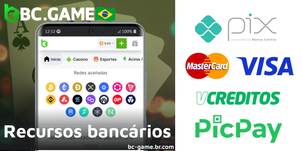 Opções de pagamento no aplicativo móvel BC Game no Brasil