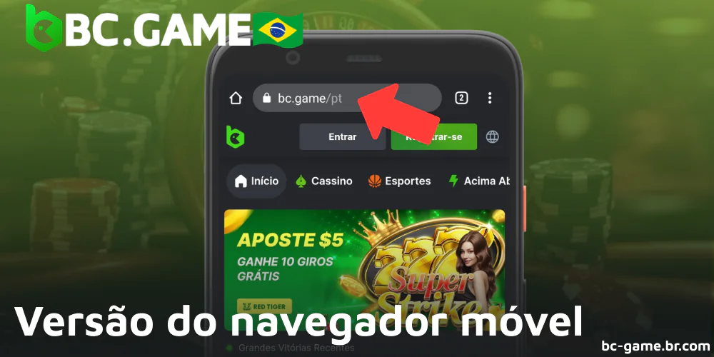 BC Game versão para navegador móvel no Brasil