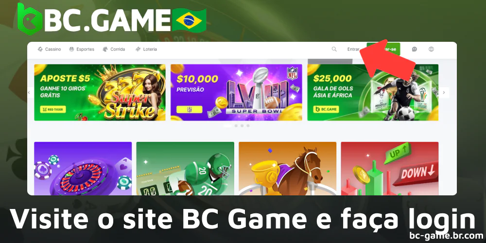 Visite o site BC Game e faça login
